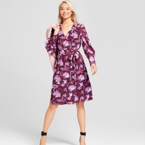 Who What Wear purple floral wrap dress sz S